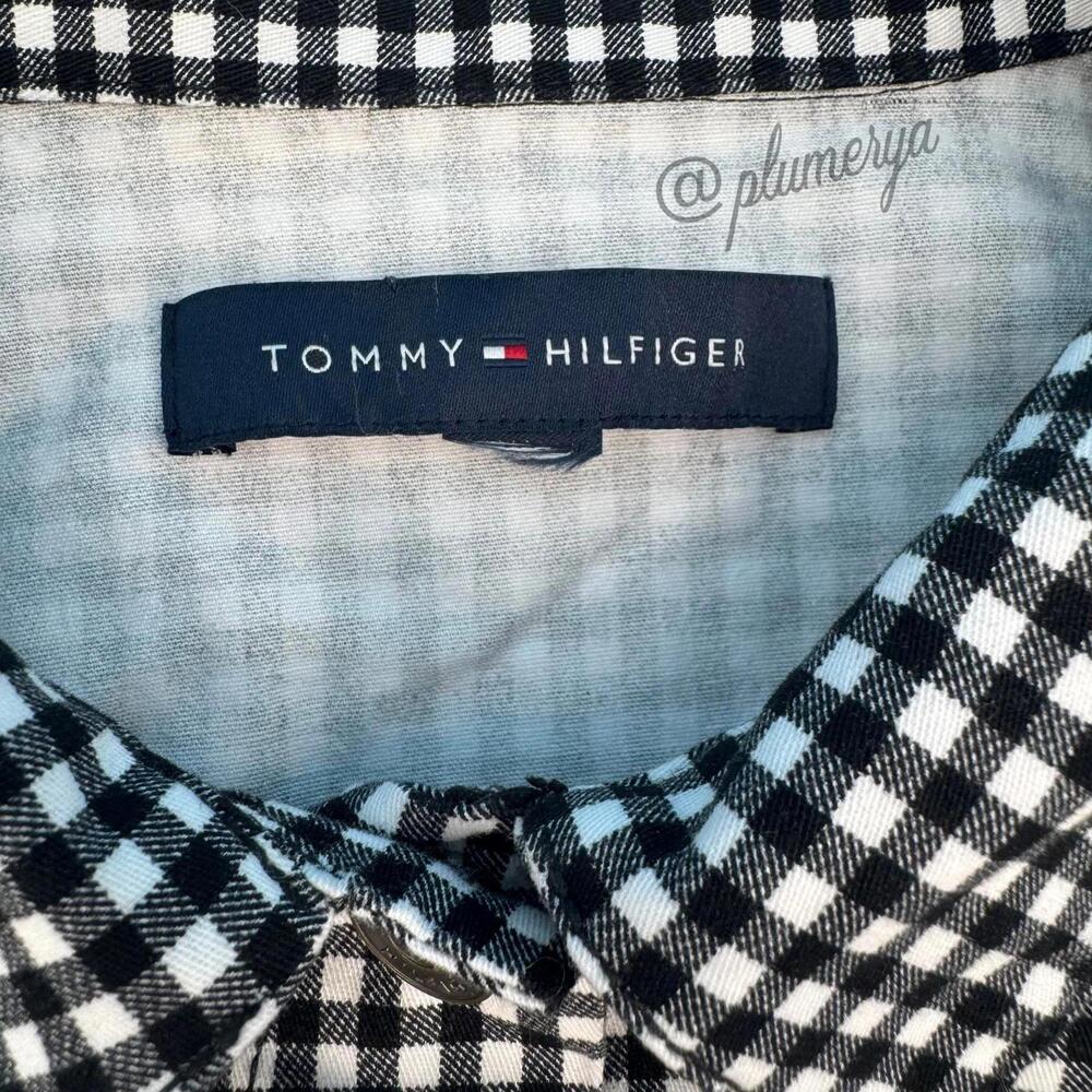 Tommy Hilfiger Women's Black White Gingham Cropped Puff Shoulder Jacket Size S - Picture 6 of 7